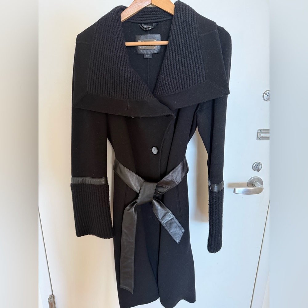 Mackage Black Cardigan with Leather Accents